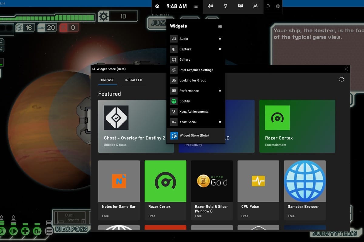Windows 10's Xbox Game Bar adds a widget store and much-needed transparency controls