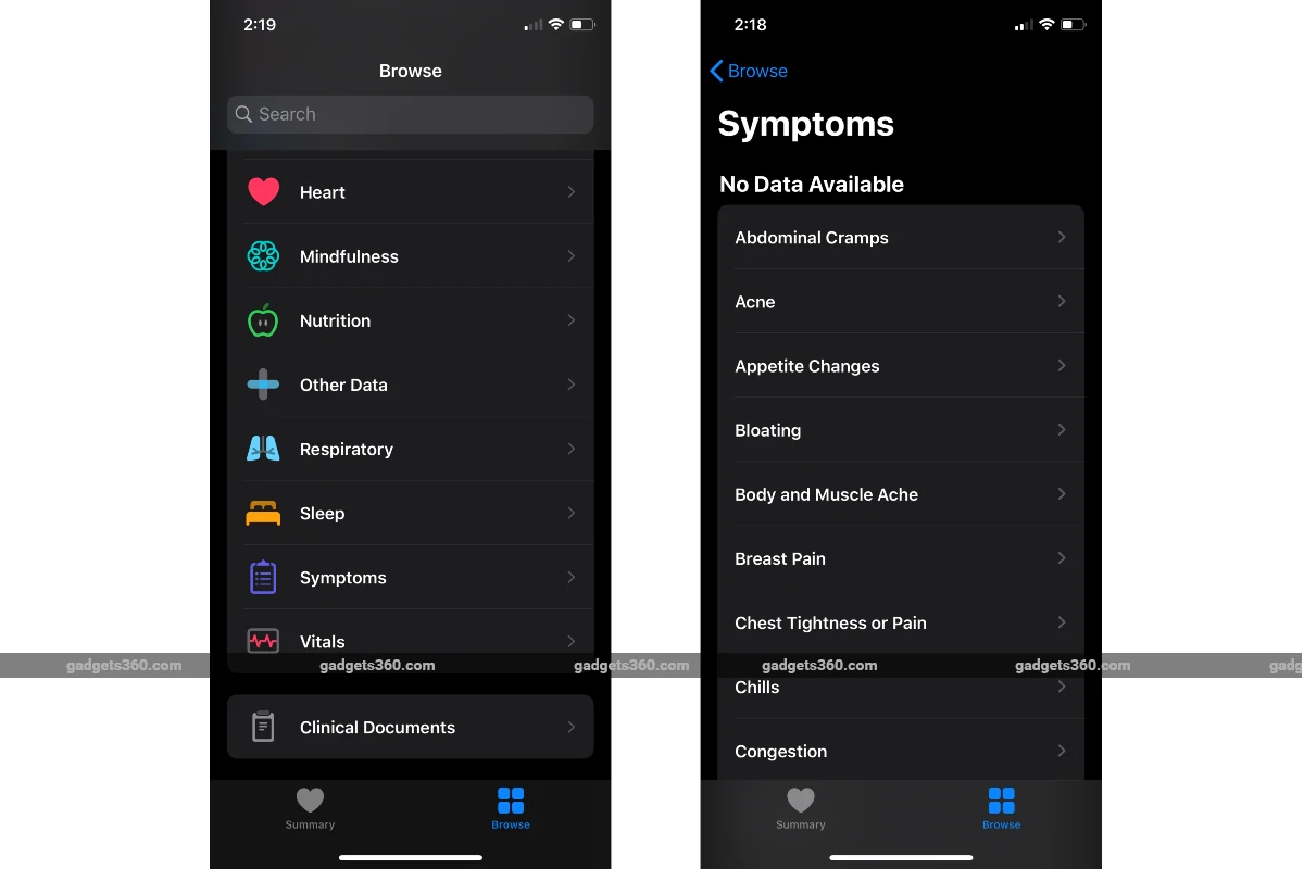 ios health app symptoms gadgets 360 iOS 13.6  Apple Health