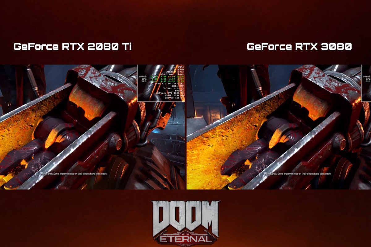 Watch the GeForce RTX 3080 get medieval on an RTX 2080 Ti in Doom Eternal